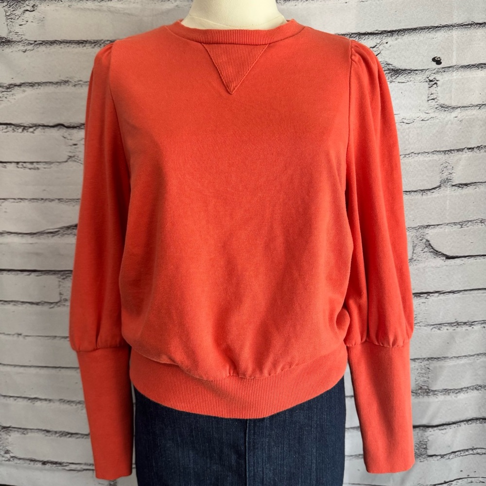 Who What Wear‎ Coral Puff Sleeve Sweatshirt Small Ribbed Cuffs Crewneck Top